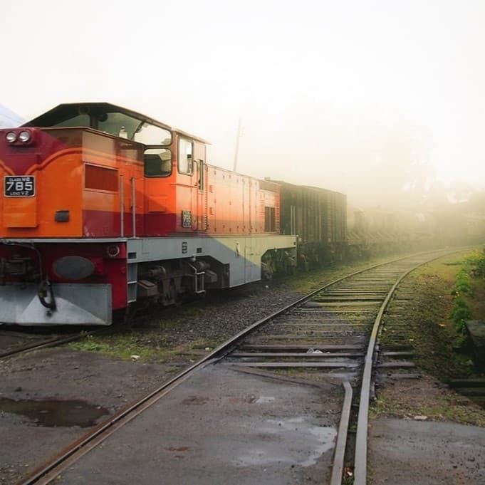 Train on train tracks.