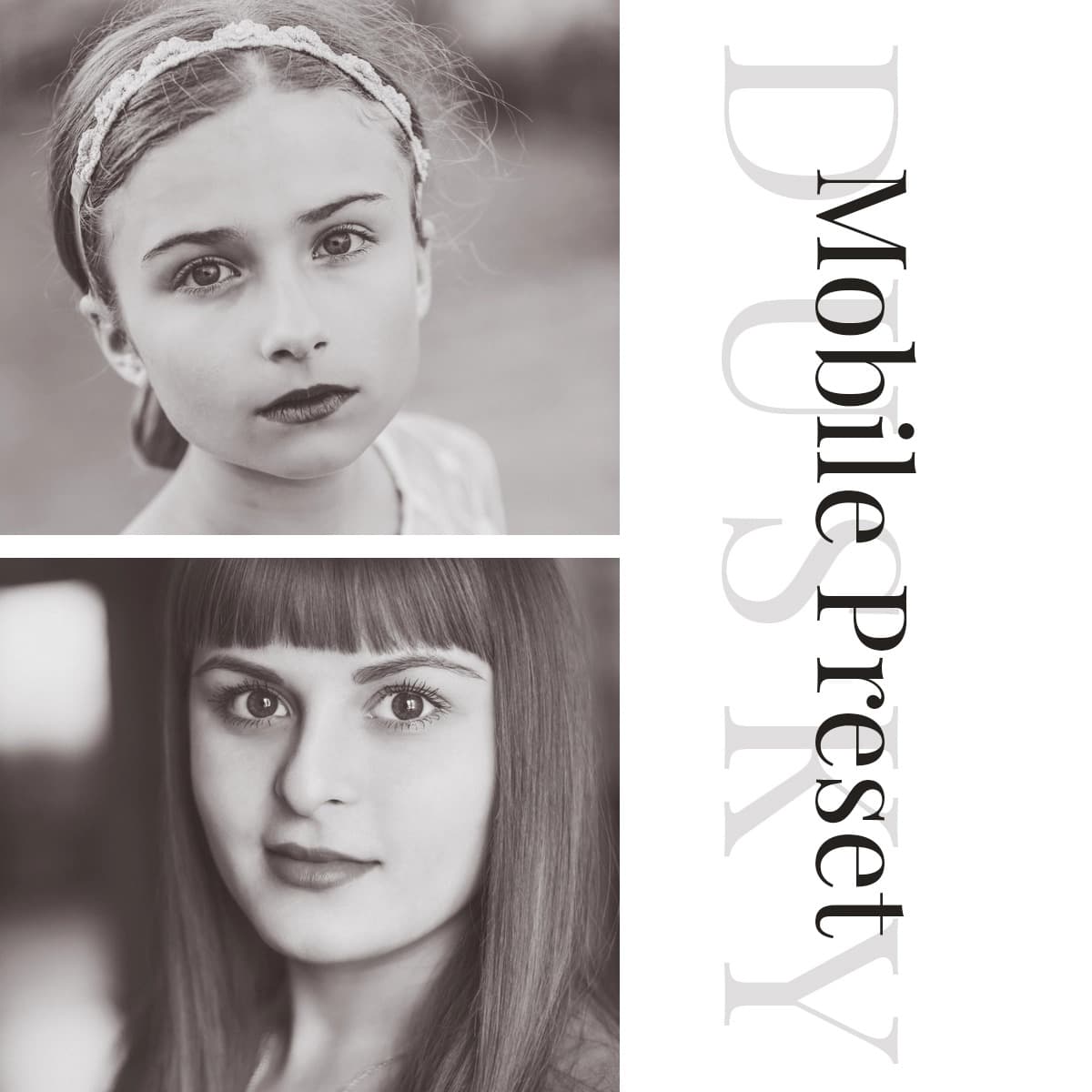 Two girls looking at camera in black and white.
