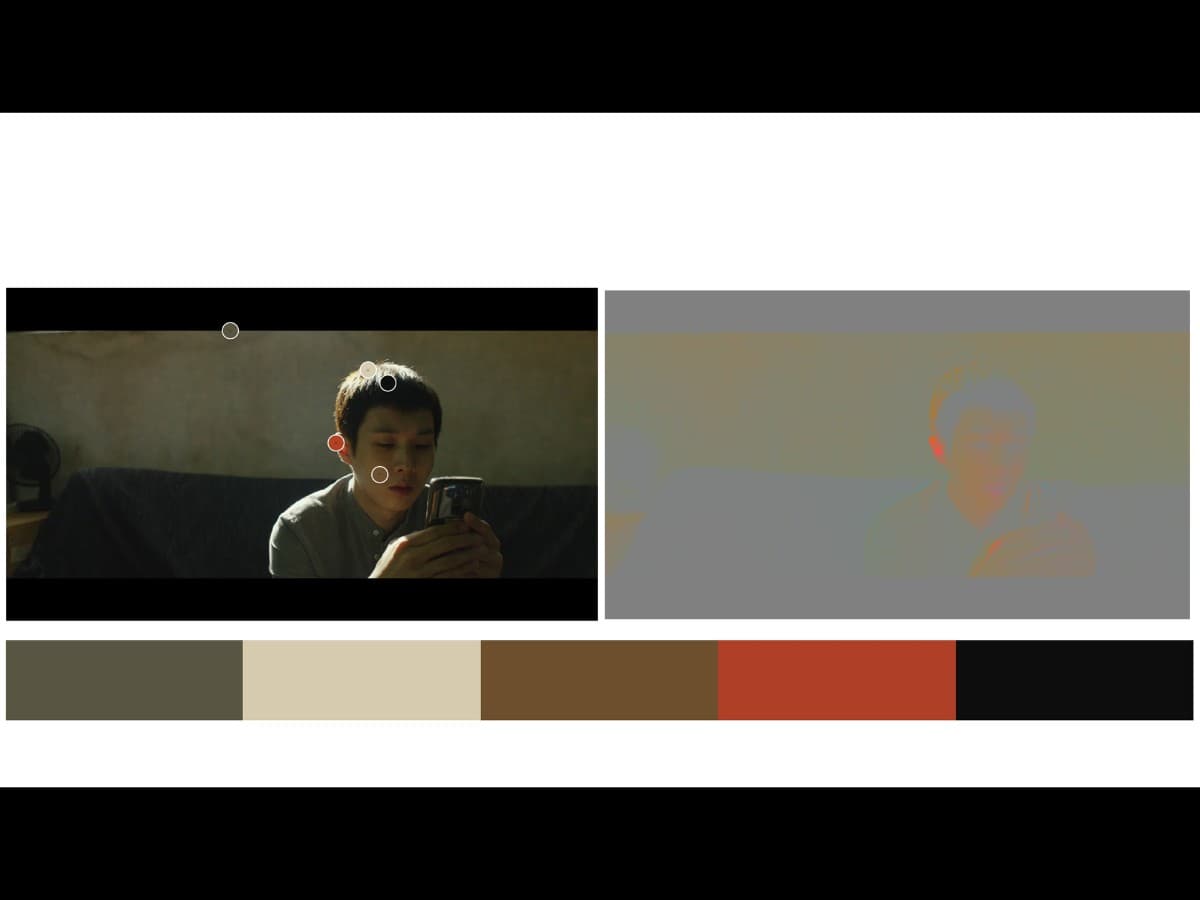 Color from scene from Parasite where Ki-woo is on phone.