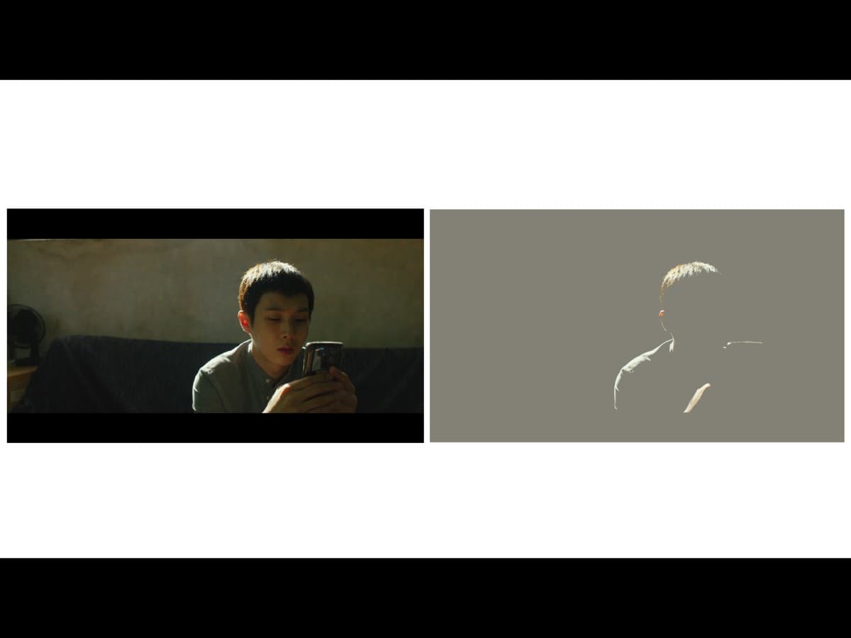 Lighting from scene from Parasite where Ki-woo is on phone.