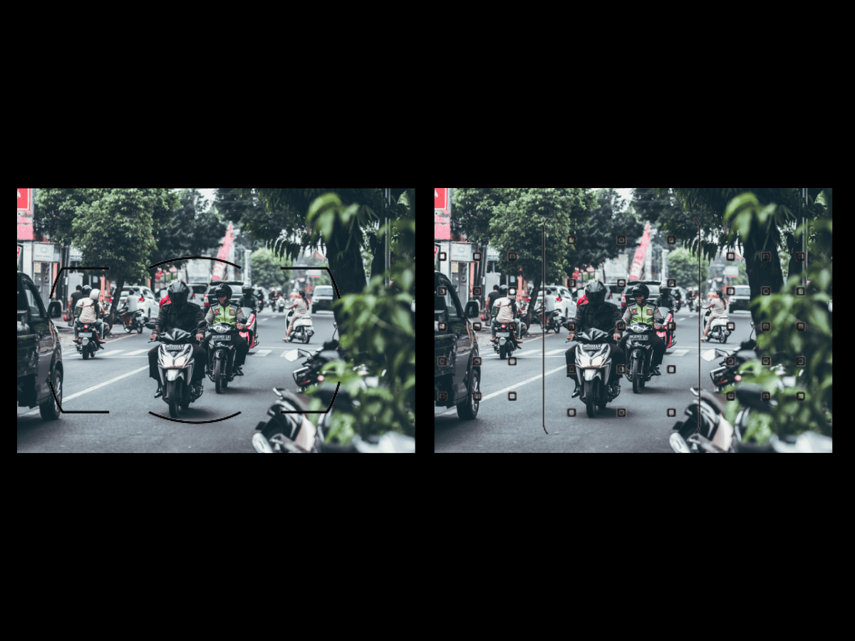 Using Auto-Area AF and Zone AF for street photography motorcyclists.