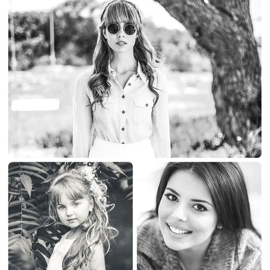 Portraits of women in black and white.