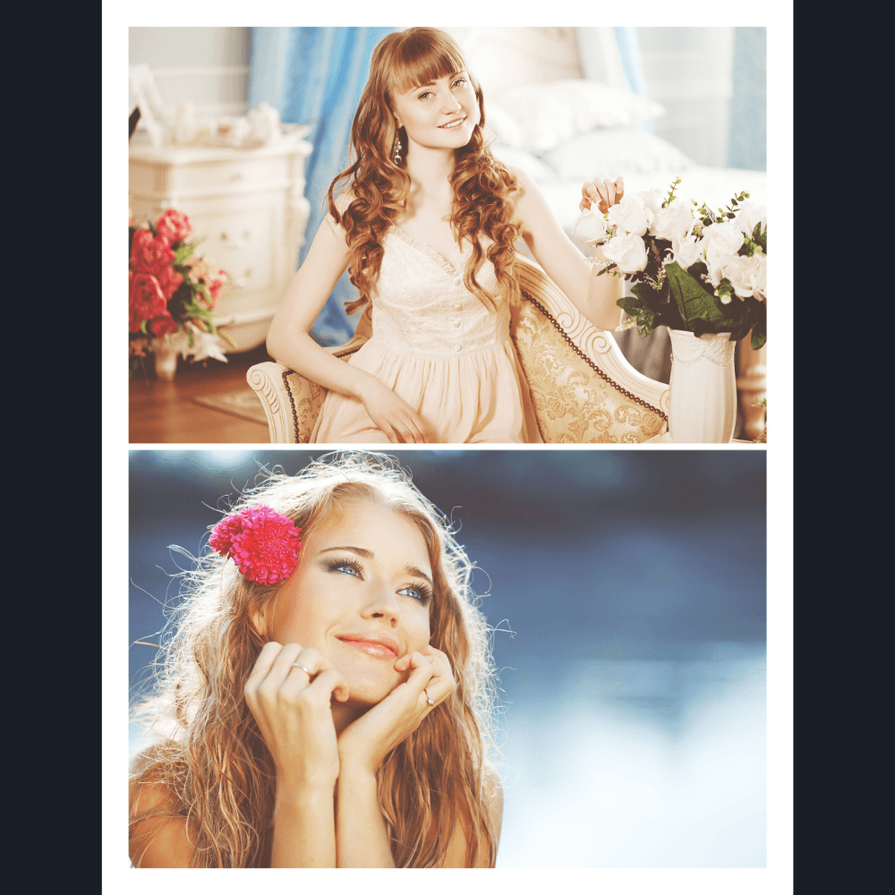A girl sitting in a chair and a woman with a flower in her ear.