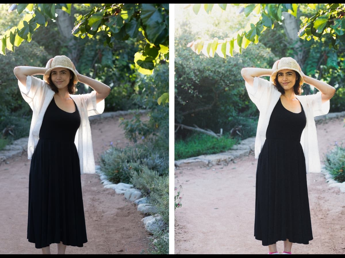 Girl standing in light in a bright and airy photo.