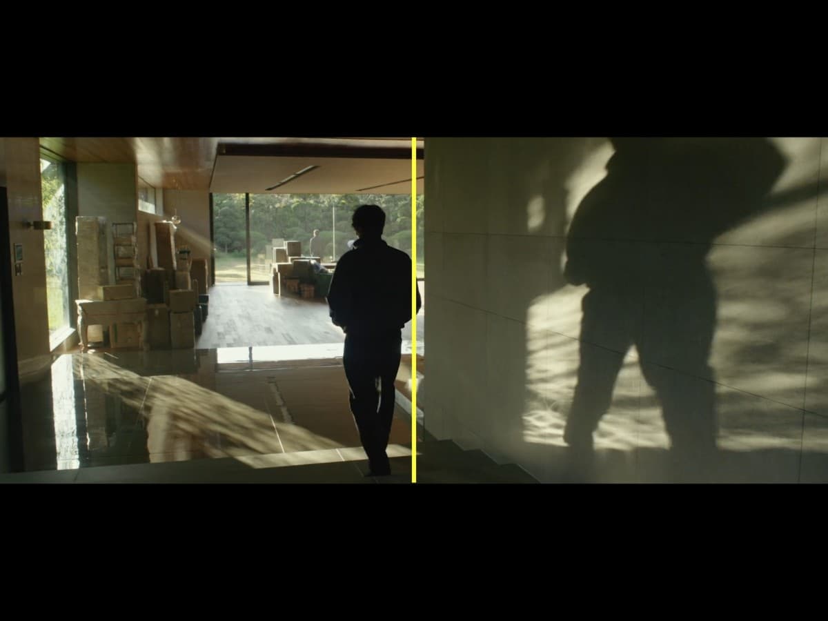 Composition from scene in Parasite where Ki-Woo's father is coming out of room.