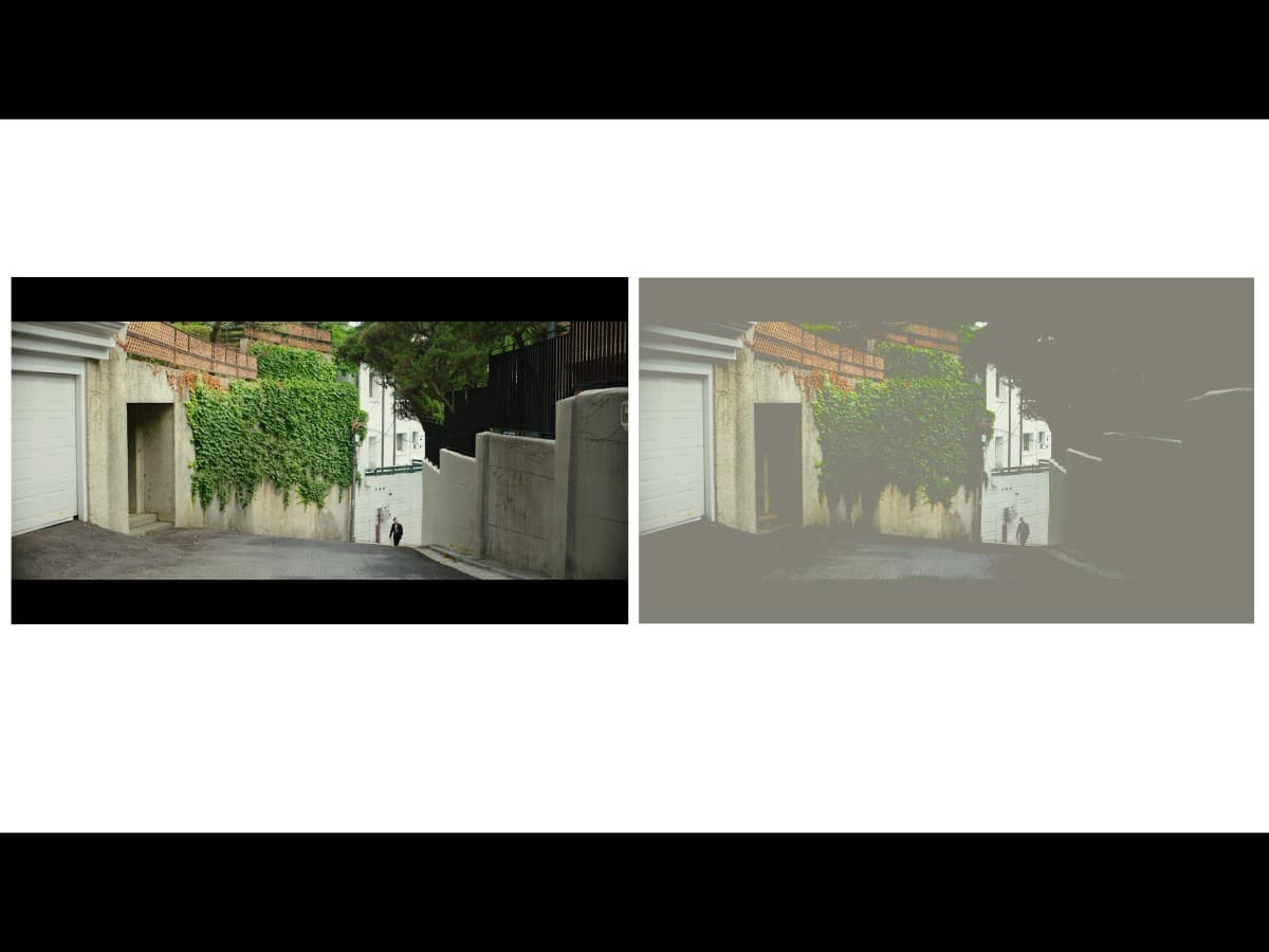 Lighting from Ki-Woo walking up alley scene in Parasite.