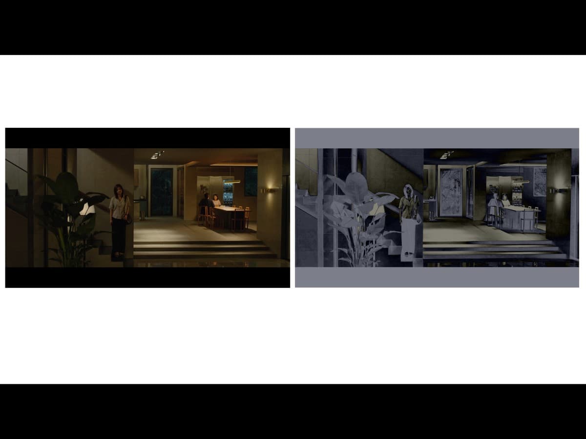 Lighting from scene in Parasite where Ki-Woo's sister is listening to family.