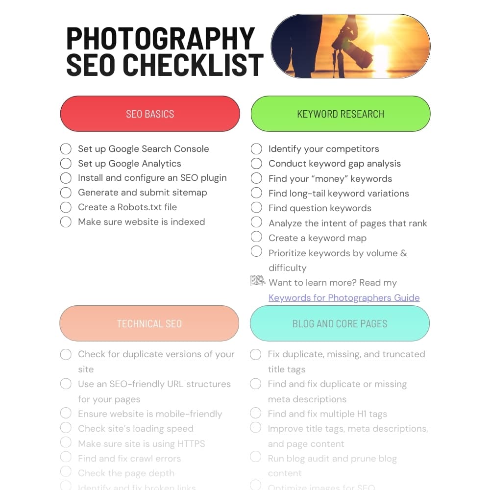 Screenshot of a pdf on photography SEO.