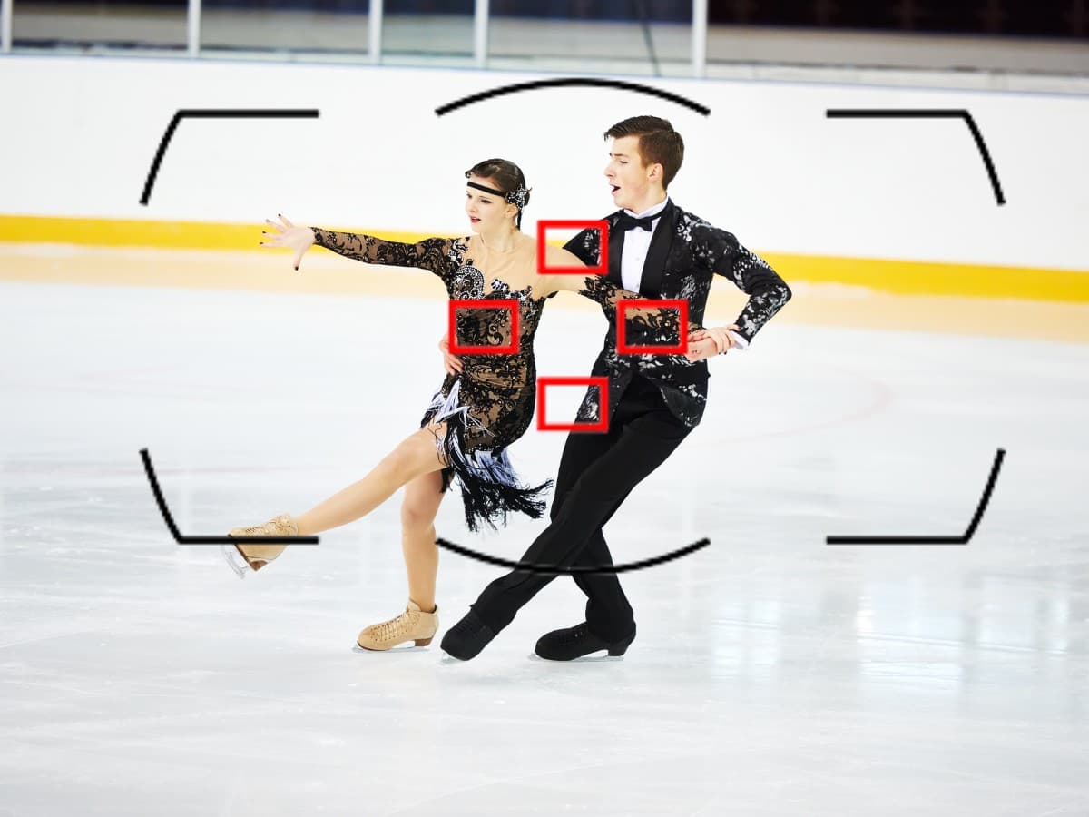 Using group area autofocus on figure skaters.