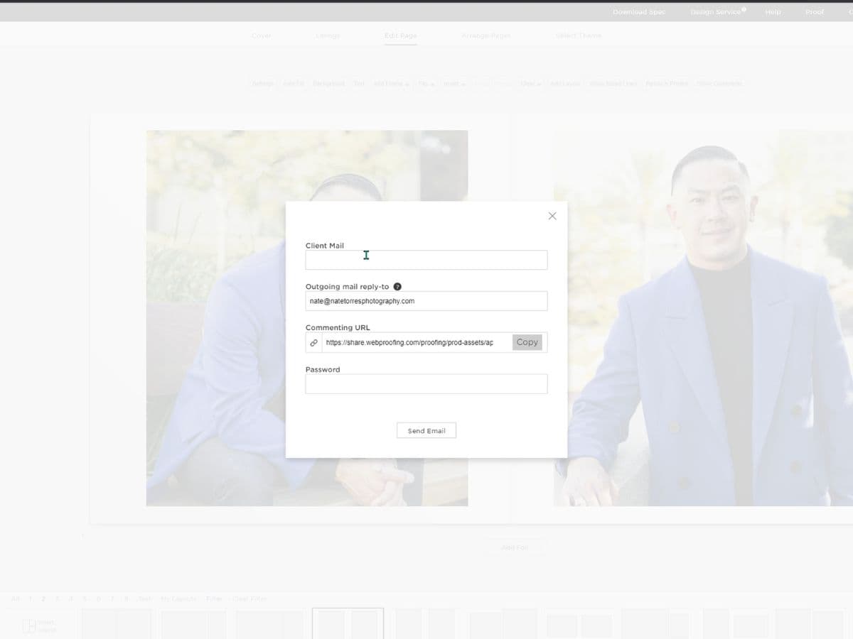 Zno software showing Zno Designer proof album.