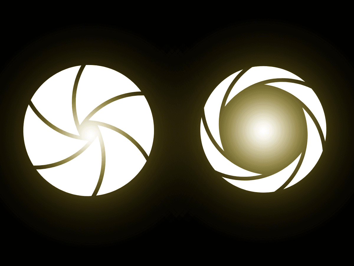 Aperture blades shrinking or widening Graphic of aperture blades shrinking or widening.