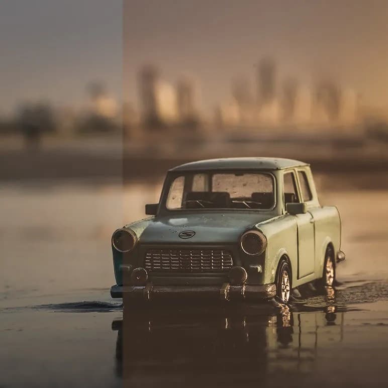 Car on lake.