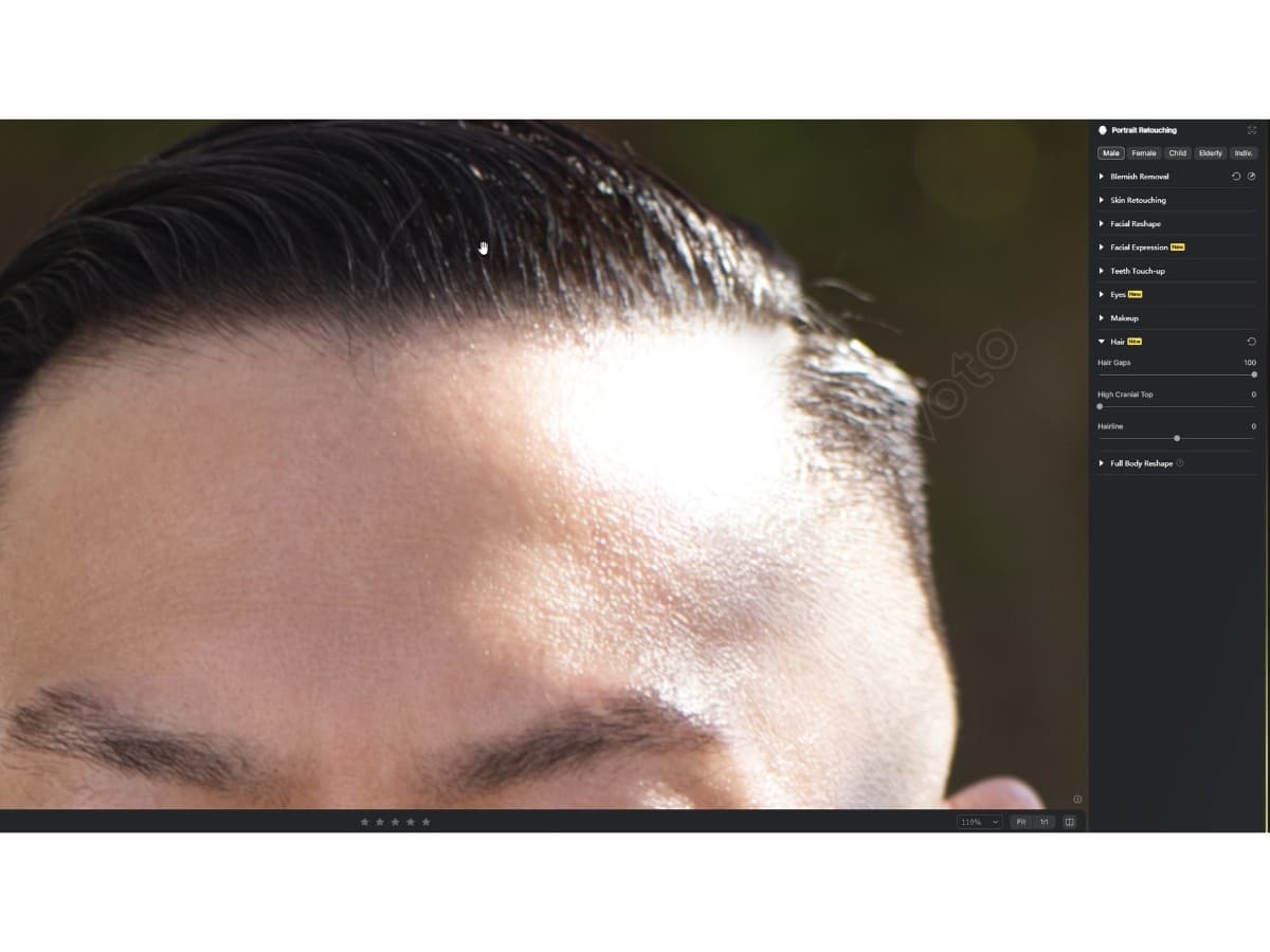 After AI hair Evoto AI after AI hair tool edit.