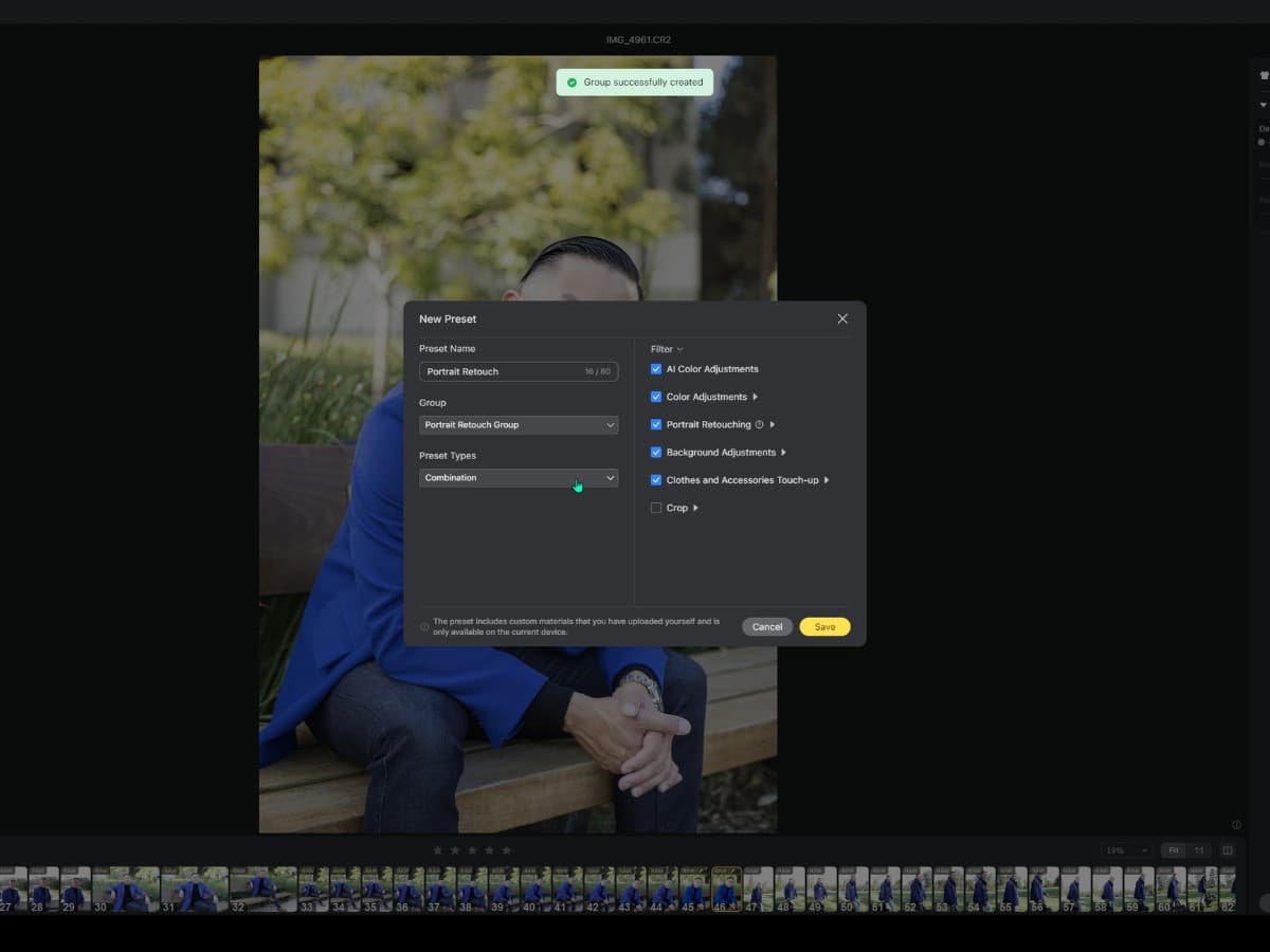 Evoto AI saving presets Evoto AI saving presets.