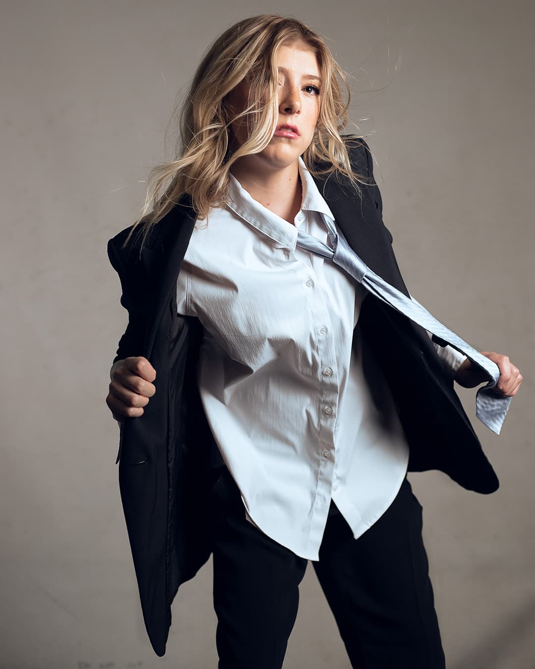 Fashion photography example Fashion photo example of girl in suit.
