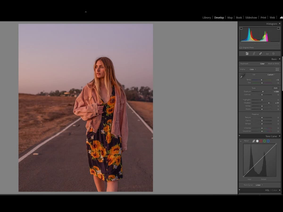 Increase contrast and saturation for leading lines Increasing contrast and saturation in Lightroom to enhance leading lines.