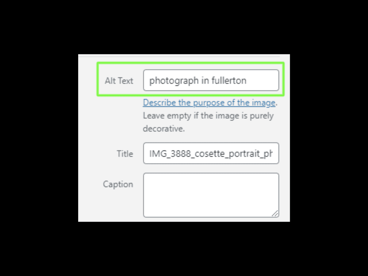 Keyword in alt text Screenshot of target keyword in alt text.