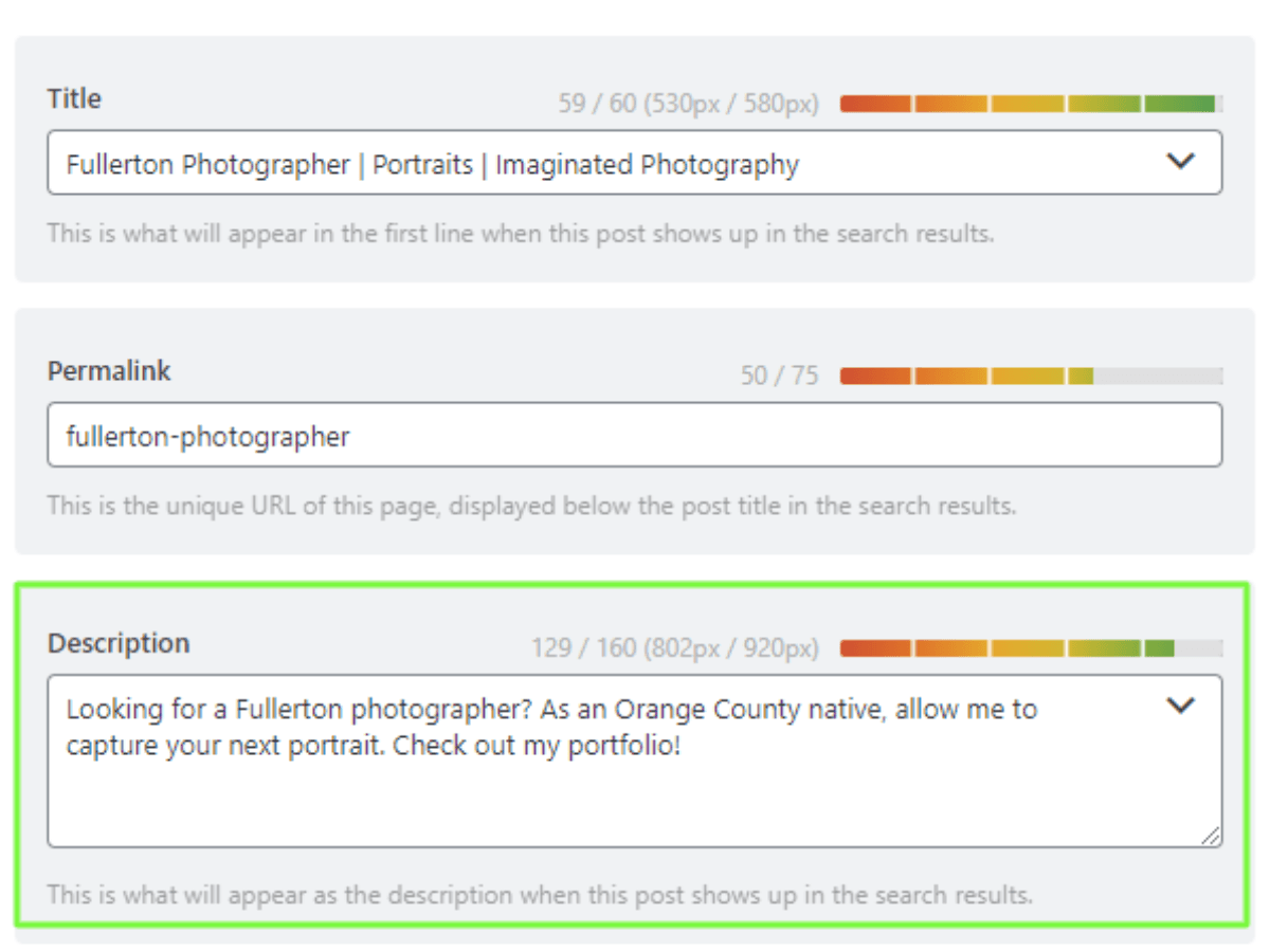 Keyword in meta description Screenshot of target keyword in meta description.