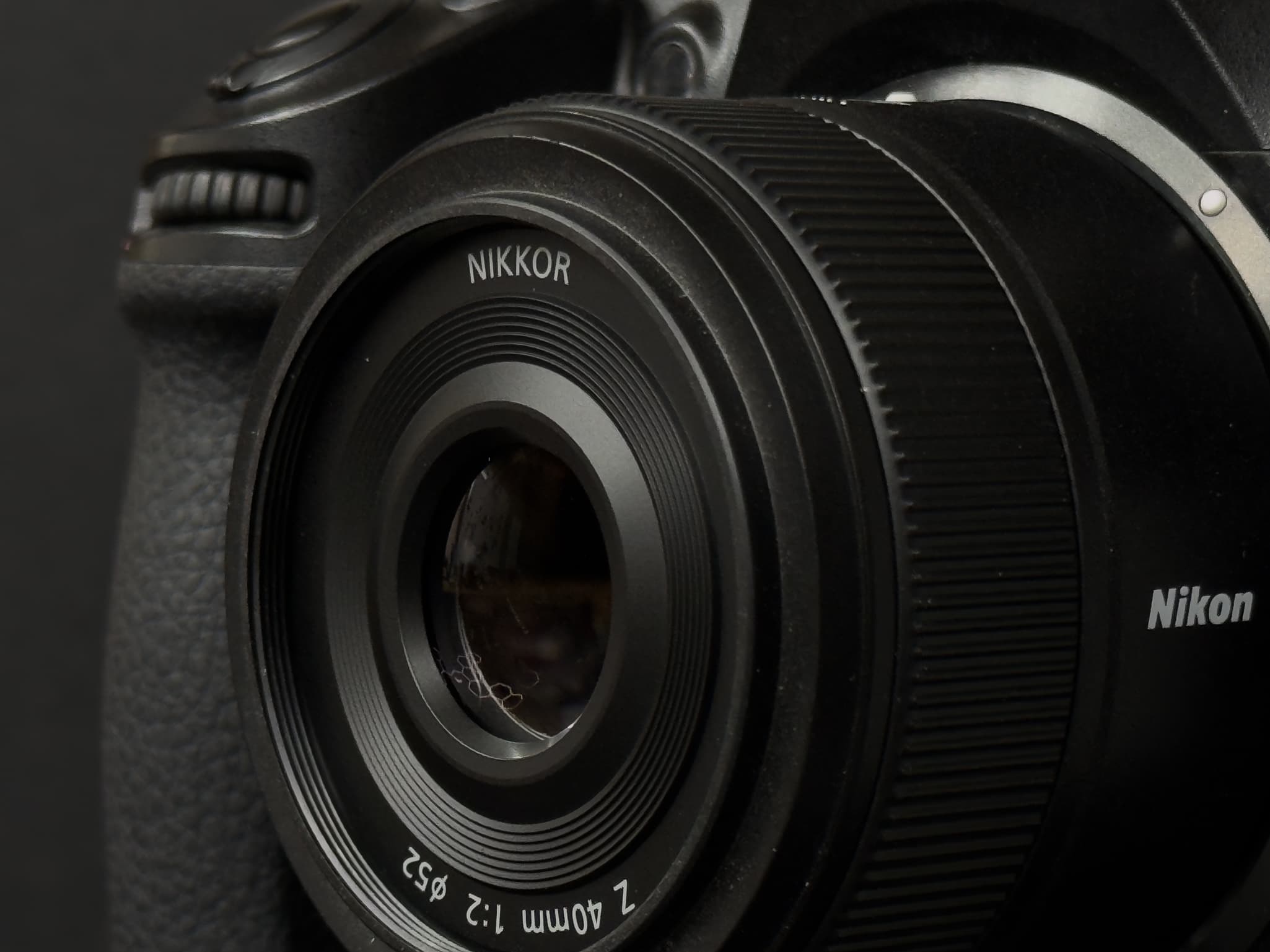 Texture shot of the molded plastic ridges on the control ring of the Nikon Z 40mm f/2