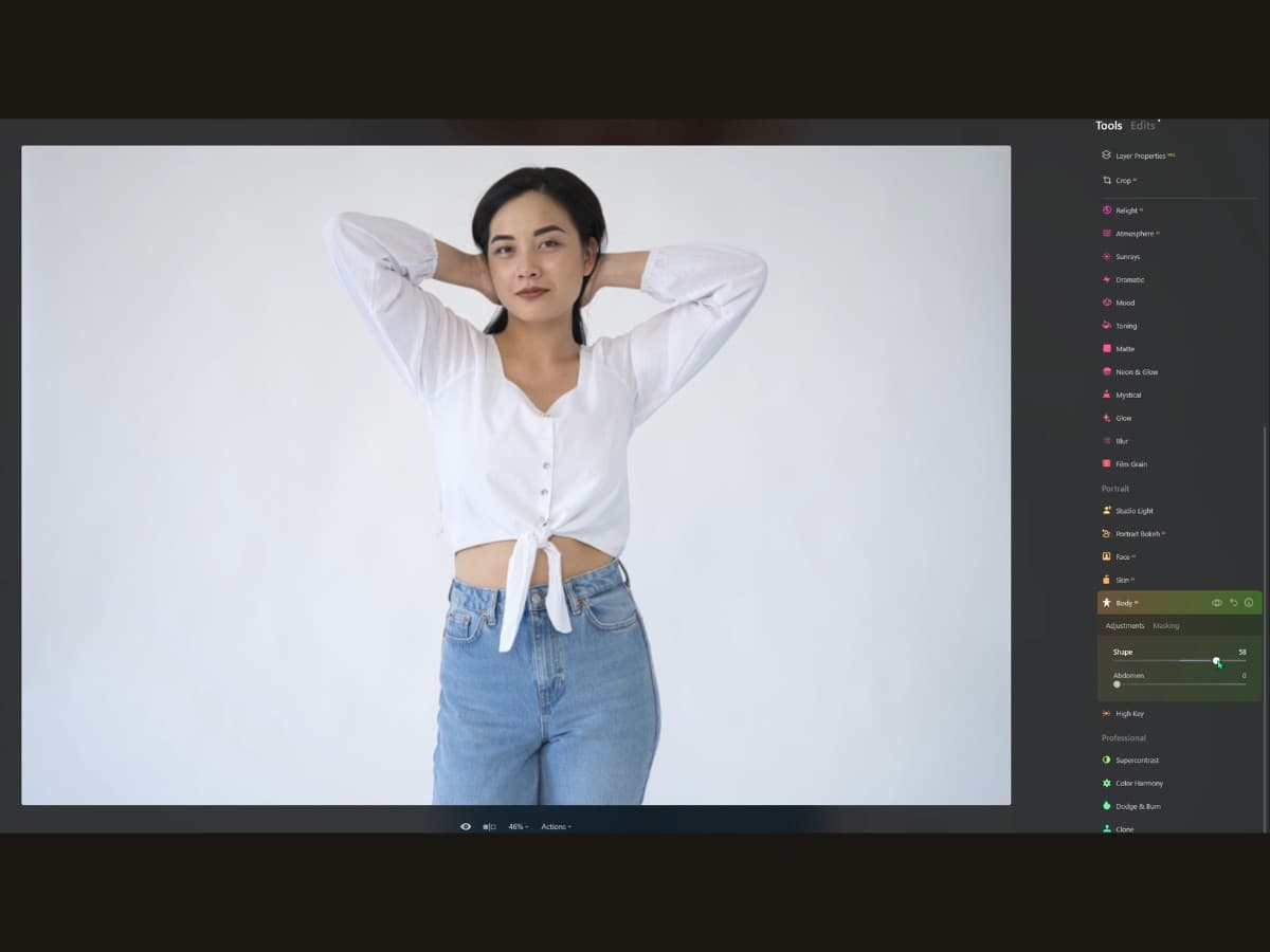 After Body AI tool Luminar Neo after Body AI tool edits.