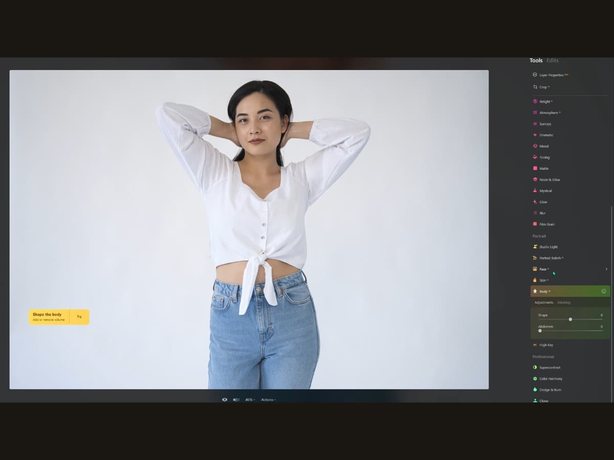 Before Body AI tool Luminar Neo before Body AI tool edits.