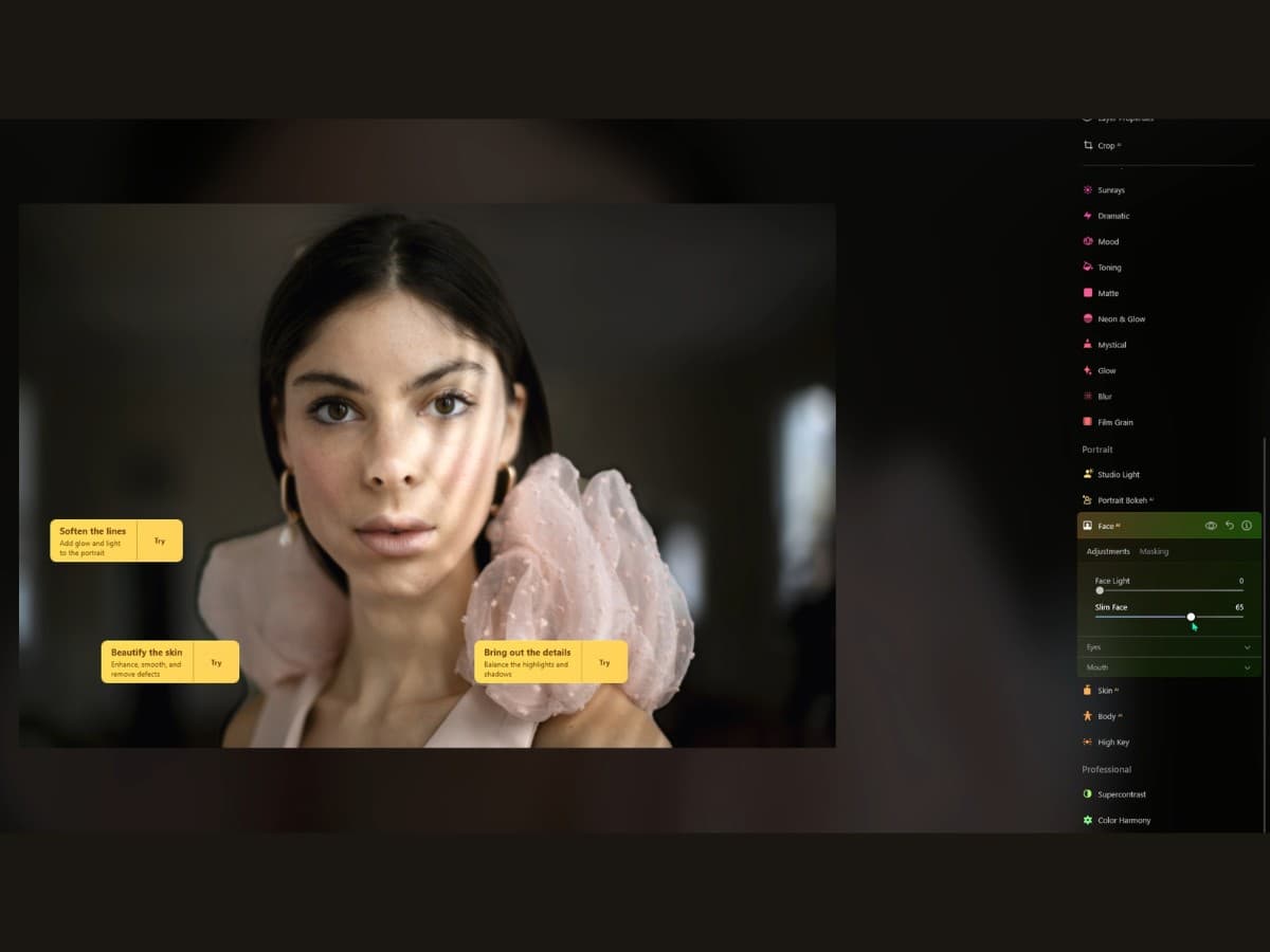 After Face AI tool Luminar Neo after Face AI tool edits.
