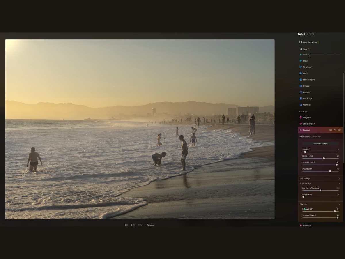 Luminar Neo sunrays Luminar Neo sunrays tool.
