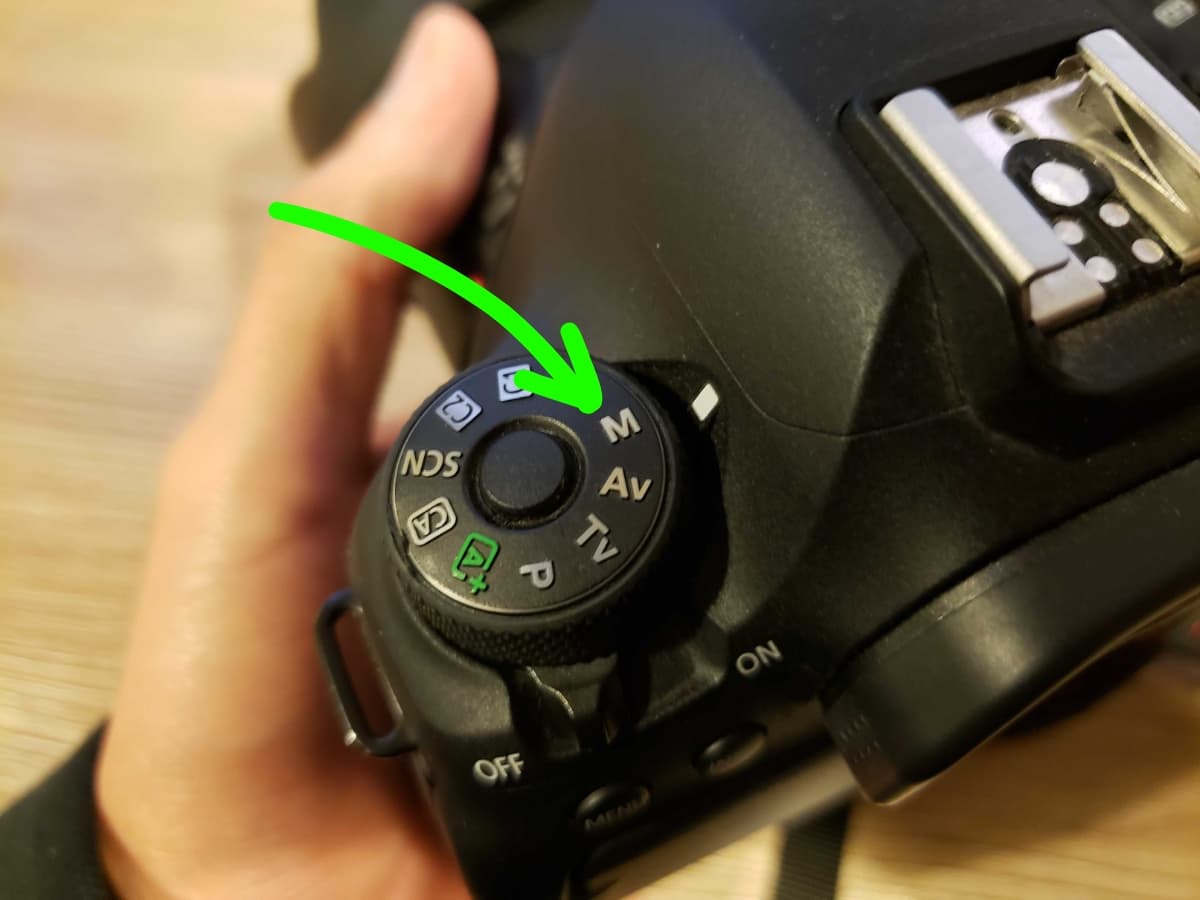 Manual mode on camera Camera set to manual mode.
