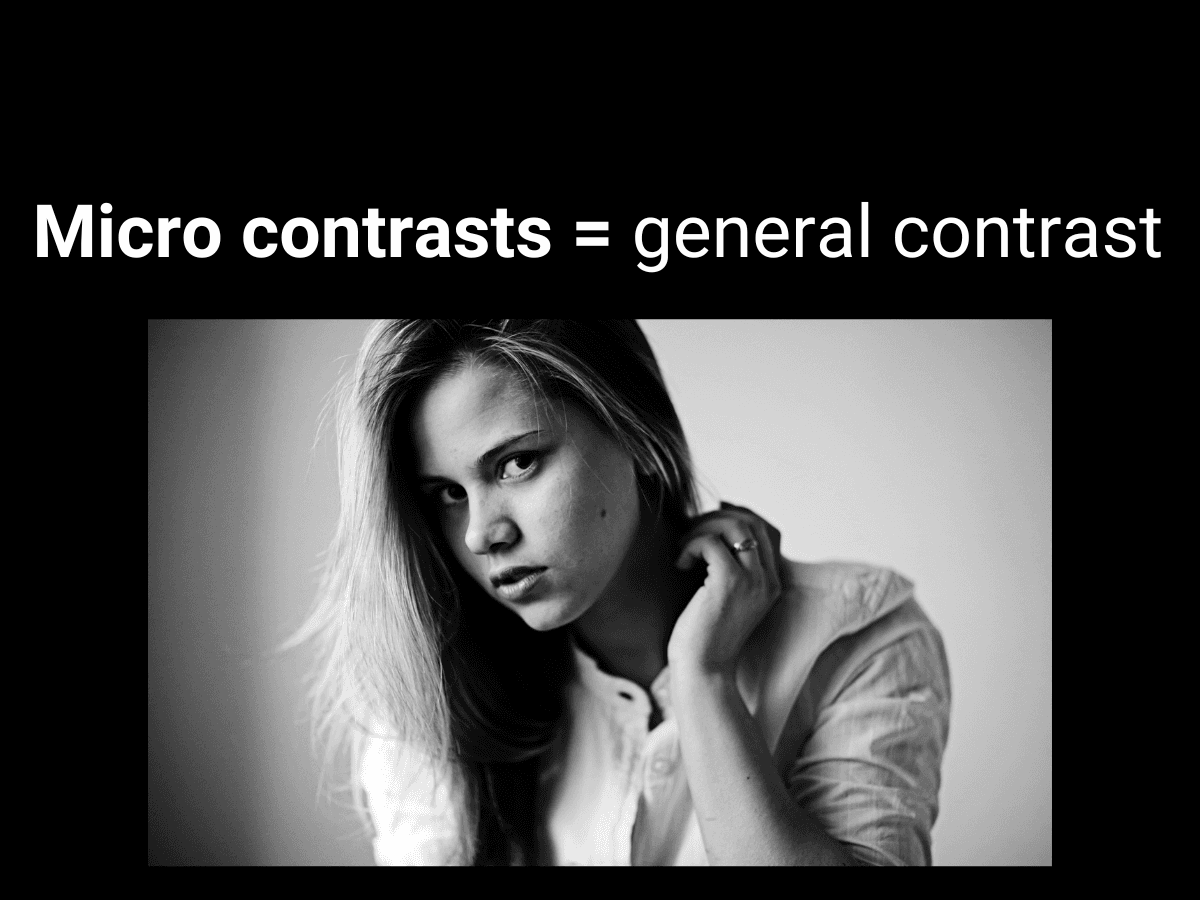 Micro contrasts equals general contrast Graphic showing micro contrasts equals general contrasts.