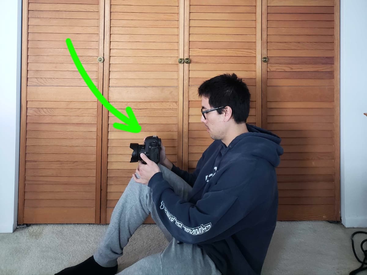 Prop your camera on knee for sharp photos Camera on knee for stabilization.