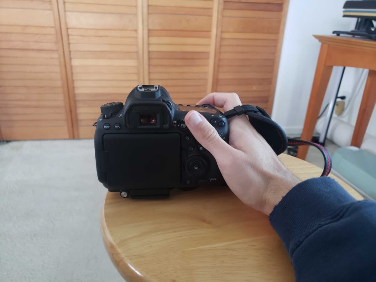 Prop your camera on a surface for sharp photos Camera on a stool for stabilization.