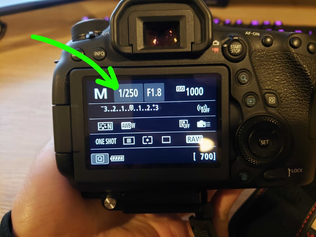 Shutter speed on camera Shutter speed settings on a camera.