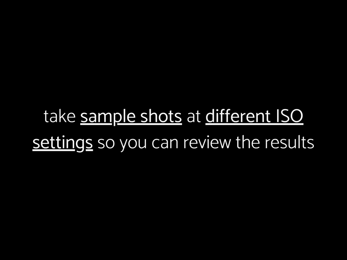 Test and experiment ISO Graphic with instructions on how to test and experiment with ISO.