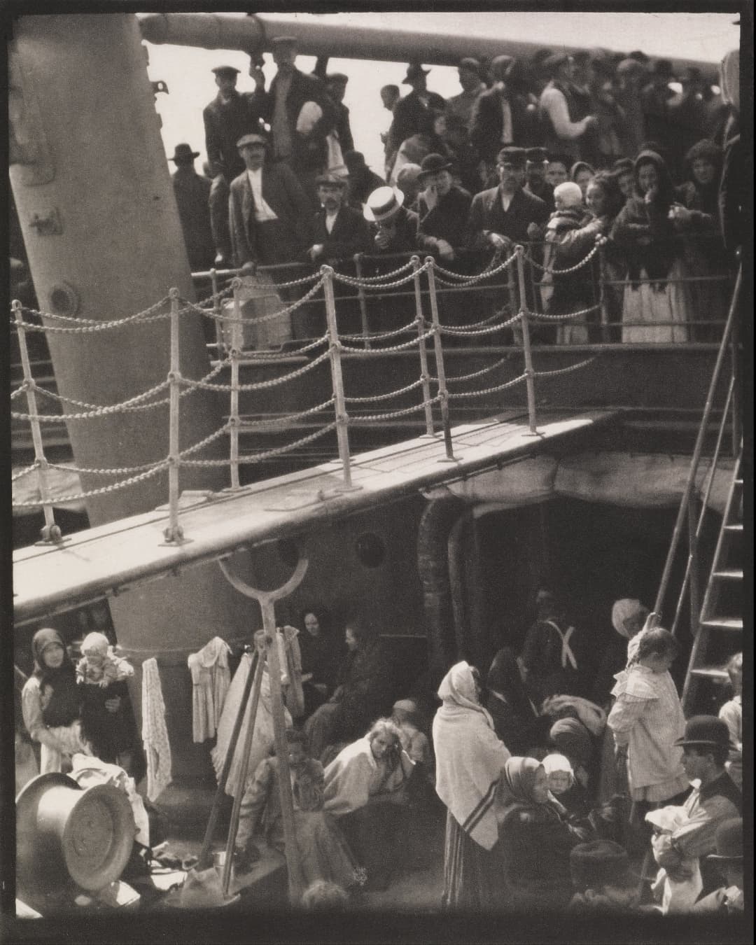The Steerage by Alfred Stieglitz Using Framing An old photo of people on a boat.